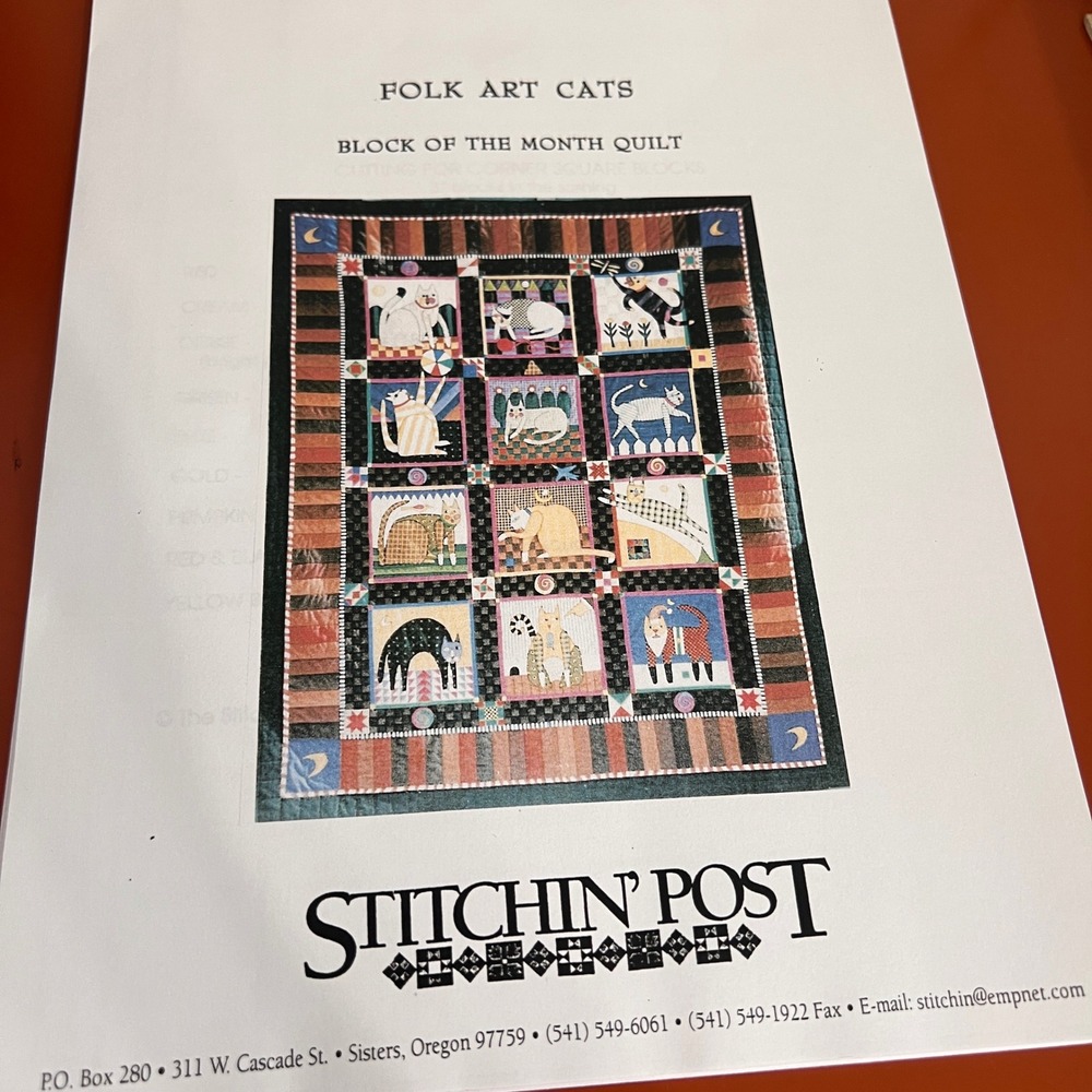 Stitchin Post Folk Art Cats Block of the Month Quilt Pattern John Simpkins 1998